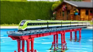 LEGO Train POV | Garden Railway 190 m Track Crossing 2 Bridges & Pool Loop