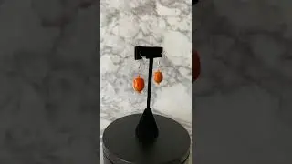 Orange white owl lampwork glass drop earrings with orange crystals on sterling silver hooks: 🔗