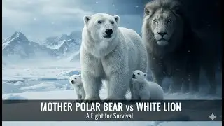 Mother Polar Bear vs White Lion | A Fight for Survival #wildlife #PolarBear #whitelion