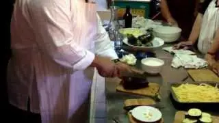 George working with eggplants