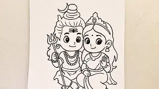 Cute Shiv Parvati Drawing ✍️ | Easy Mahadev Parvati Sketch | Lord Shiva Art