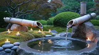 Relaxing Japanese Zen Garden Bamboo Water Fountain with Candlelight for Deep Sleep and Stress Relief
