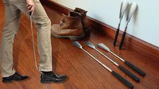 Retractable stainless steel shoehorn