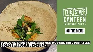 Watch chef George Farrugia cook a scallop, brown crab, salmon mousse and sea vegetables recipe