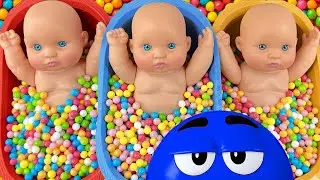Full of 3 Rainbow BathTubs Candy with M&M's & Magic Slime Cutting Video
