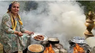Iran Village life-Shami Kebab & Fire Bread Made Over Wood Fire 🔥 Traditional Persian Food