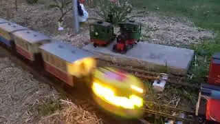 Bachmann vintage Eggliner hauling LGB carriages garden railway