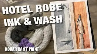 #32 Beginner Watercolor: Painting a Hotel Robe & Shower (Ink + Wash)