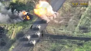 Dozens of Russian tanks exploded after hitting a row of mines planted by Ukrainian soldiers