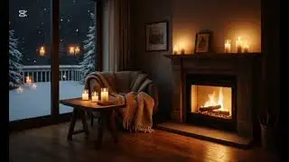 2 Hours Cozy Fireplace with Snow and Sleeping Cat | Relaxing Winter Ambience