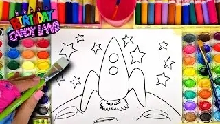 Learn Colors for Kids and Hand Color Watercolor Rocket in Space Coloring Pages