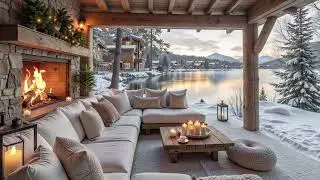 Cozy Porch Ambience by the Lake❄️ Relaxing Winter Snowfall by a Cozy Firepit on the Riverside