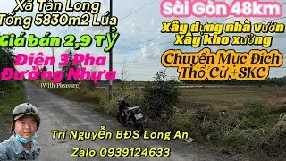 Tập474:Đường Nhựa(24m)-Điện 3Pha,Tổng 5800m2 đất L&uacute;a,X&atilde; T&acirc;n Long,Gi&aacute; 2,9tỷ-X&acirc;y kho xưởng,Nh&agrave; vườn.