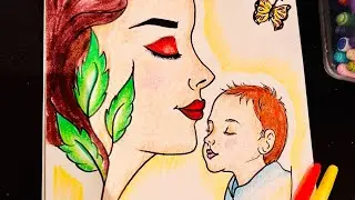 How to draw a mother and child