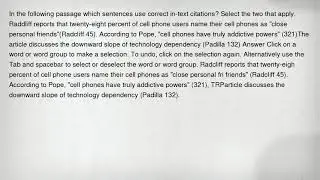 In the following passage which sentences use correct in-text citations? Select the two that apply. R