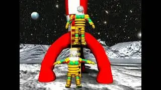 Tintin , Captain Haddock and dog Snowy on the Moon