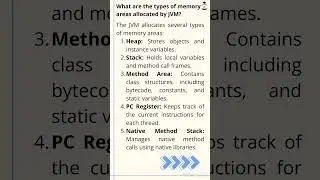 What are the types of memory areas allocated by JVM? #java #jvm #shorts