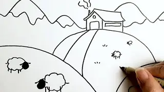 Easy Sheep Hill Drawing🐑🌿|Vẽ Đồi Cừu Bình Yên Đơn Giản | Peaceful Scenery Art #drawing #easydrawing