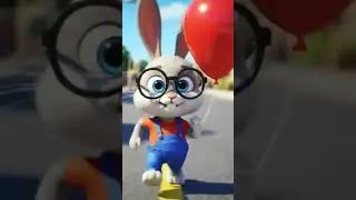 🐰 3D Cartoon Rabbit Walking with Balloon | Cute Animated Short 🎈#viralvideo #trending