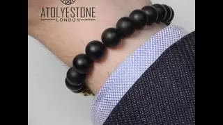 Mens Bracelet - Agate Skull Beaded Bracelet - Yellow Gold