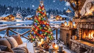 Christmas Jazz in a Warm Cabin 🎅 Snowfall, Fireplace Glow & Cozy Holiday Ambience for Deep Sleep
