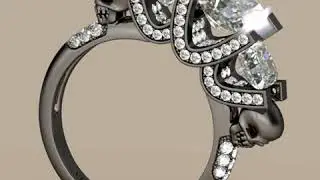 Jeulia Two Skull Three Stone Princess Cut Created White Sapphire Skull Ring- Jeulia.com