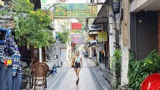 Walking around Backpacker Street in Bangkok &bull; Phra Athit Road 🇹🇭 4K 60FPS