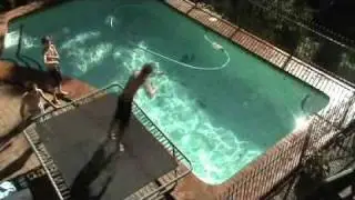 trampoline flips into pool