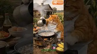 Fat Orange Cat Cooking Desi Maggi in Corn Farm 🍜🐱 #cat #shortfeed #cookingchannel