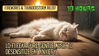 LO-FI FEAR CURE: 10 HOURS Gentle Music to Desensitize Cat Anxiety 💥 Fireworks & Thunderstorm Relief