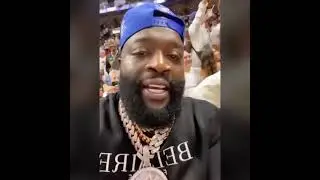 Rick Ross hit by a basket ball at the courtside