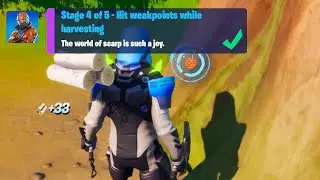 Hit weakpoints while harvesting Quest in Fortnite | Rust Lord Stage 4 Of 5 🎯⛏️
