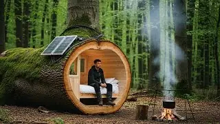 Hidden Forest Mini Home Built Inside a Hollow Tree | ASMR
