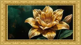 Vintage Gold lilia flower Painting  Gold Frame TV