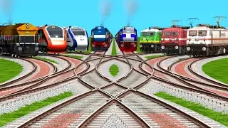 🌜08 Trains Passing On Diamond Railroad Tracks | Diesel Engine Sounds | train simulator classic 2025