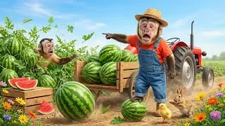 Monkey Nana Harvests Watermelons and Catches a Sneaky Thief on the Farm 🍉👀🌿