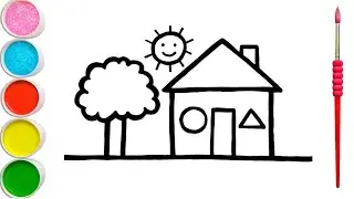 Drawing House form Shapes, easy acrylic painting for kids Art and Learn