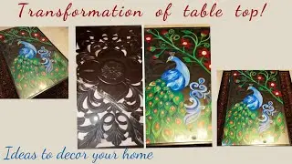 Transformation of broken glass top into an Art piece with Acrylic paint. 🐝Creative.