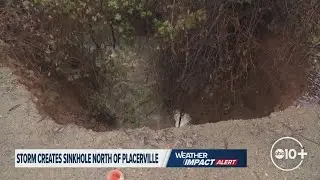 California Winter Storm: Heavy rain causes sinkhole near Placerville