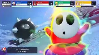 Mario Golf Super Rush - Shy Guy vs Waluigi vs Wario vs Peach in Blustery Basin