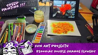 Begonias Double Orange flowers - Mixed Media Speed Paint