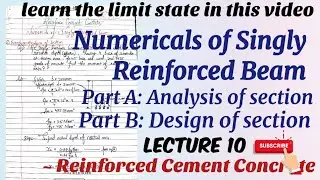 Numericals of singly Reinforced beam | based on analysis of section and design of section| RCC