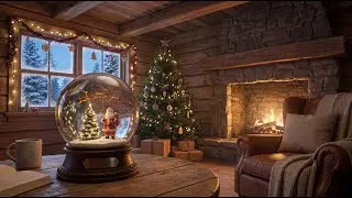 Calm Christmas Cabin Ambience (4K) | Fireplace Glow, Snow Globe & Gentle Snowfall | 2H