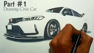 Drawing Honda Civic Type R Car (Part 1)