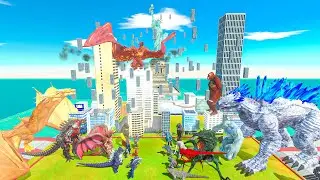Ice Mutant Golem x Team Shimo vs Team King Ghidorah x Mechagodzilla - Animal Revolt Battle Simulator