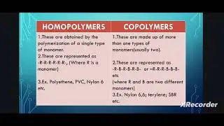 Homopolymers and Copolymers