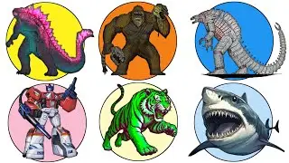MONSTER FIGHT: Godzilla, Mechagodzilla, King Kong, Shark, Tiger, Optimus Prime