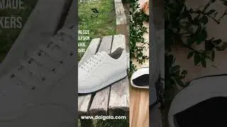 White Leather Calfskin Lining Handmade King Size Men's Sneakers
