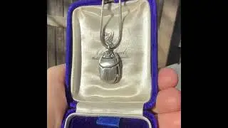 Antique Egyptian Heavy Sterling Silver Scarab Pendant Necklace