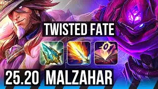 TWISTED FATE vs MALZAHAR (MID) | 14/2/10, 1400+ games, 33k DMG, Godlike | EUW Master | 25.20